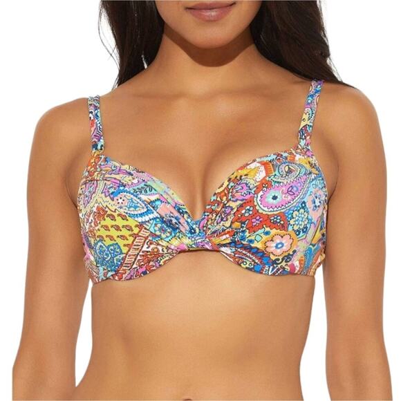 Bleu Rod Beattie Underwire Bikini Swim Top Groovy Baby Colorful Print